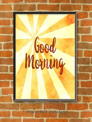 Arte de pared Good Morning, Sun Rays, impresión tipográfica. Impresión colorida del sol de cotización,  Foto 1 de 2