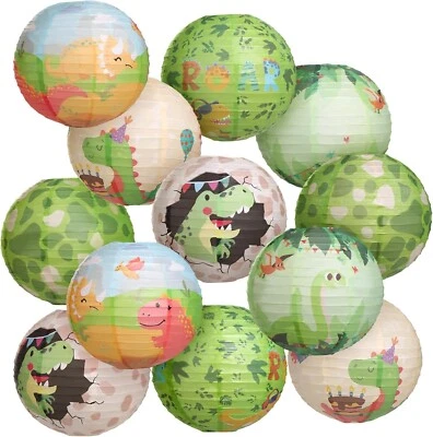 12 PCS Paper Lanterns Round Lantern Hanging Decoration Sizes 12'' dinosaur - Image 1 of 4