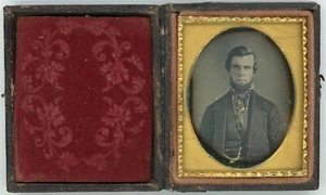 Bearded Man with Vest Chain and Cravat (1/9 Plate Daguerreotype) - Picture 1 of 4