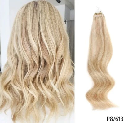 18-24" Wavy Micro Beads Ring Loop Human Remy Hair Extension 100 Strand 70g - Image 1 of 4