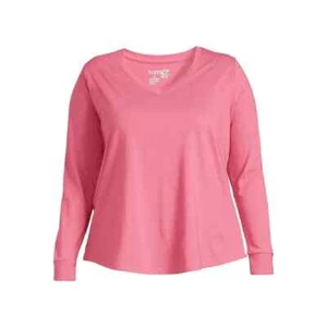 Terra & Sky Women's Plus Size Long Sleeve T-Shirt Melon Light Pink 4X (28W-30W) - Picture 1 of 4