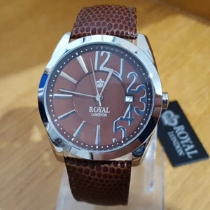 Mens Retro Style Royal London Brown Easy Read Gents Date Analog Watch 21119.04 - Picture 1 of 11