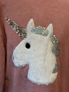 Btween Girls' Unicorn Hoodie Size 8 Pink Long Sleeve Fur Hood Sequins Soft Comfy - Picture 1 of 8
