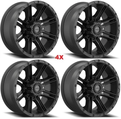BLACK WHEELS RIMS 2500 3500 RAM F-250 F-350 OFF ROAD 8 RAILCAR REBEL CLASH - Image 1 of 4