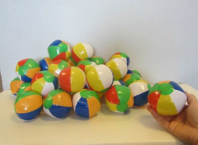 3 NEW MINI BEACH BALLS MULTI COLORED 5" INFLATABLE POOL BEACHBALL PARTY FAVORS - Image 1 of 4