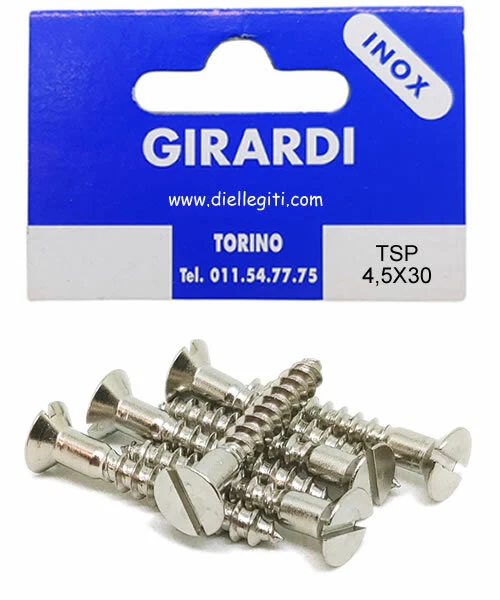 VITE A LEGNO IN ACCIAIO INOX A2 TESTA SVASATA PIANA A TAGLIO DIN 97 mm4,5x30 - Immagine 1 di 1