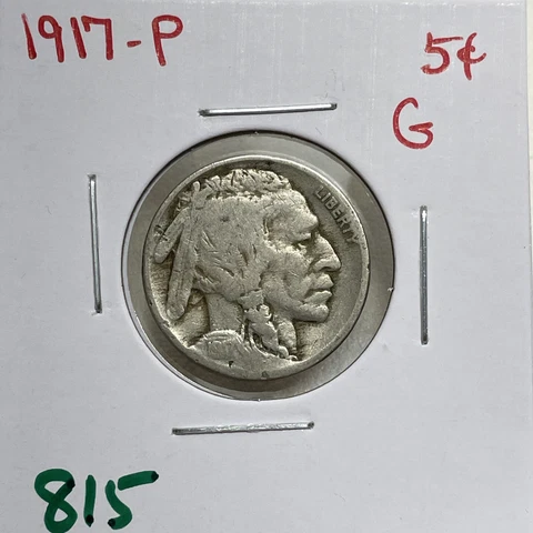 1917-P Buffalo 🦬 Indian Head Nickel 5c Cent Piece  Good Cover