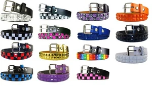 Childrens Kids 2 Row Metal Pyramid Studded Leather Belt w/ Removable Buckle - Picture 1 of 15
