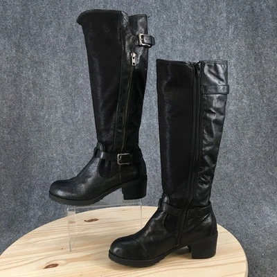 Botas BareTraps para mujer 7,5 M negras Knightley altas cuero de equitación hebilla cremallera tacones Foto 1 de 4