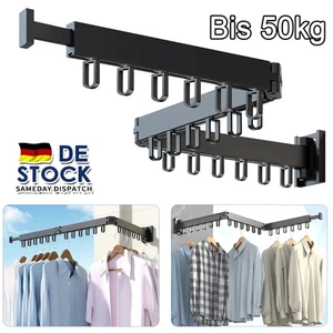 Wäscheständer Wandmontage Kleiderstange 30-120cm Ausziehbar Klappbar mit 18Haken - Bild 1 von 20