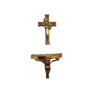 Vintage Burwood Wall Shelf #3259 & Praying Hands Cross #3265, Brillant Gold - Picture 1 of 15