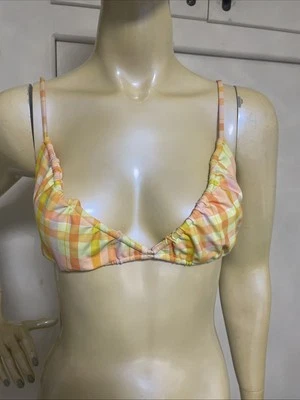 Skatie swimsuit top bikini Lg. Yellow check ginham swim beach - Image 1 of 4