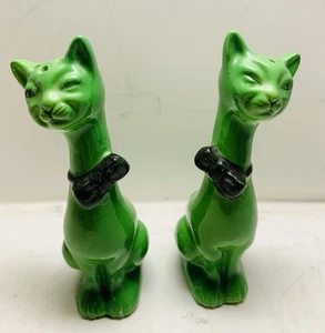 RARE Green Cats Anthropomorphic Salt and Pepper Shakers Japan MCM Vintage (14) - Picture 1 of 4