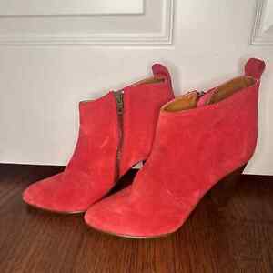 Madewell 1937 Italian Suede Leather Red Heel Booties Size 9