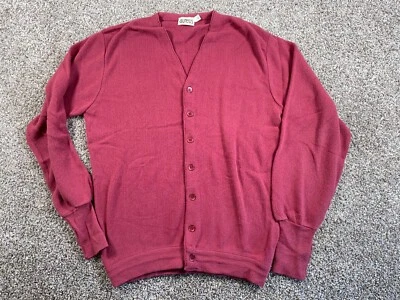 VTG 80s Grandpa Style Cardigan Adult XL Tall Red Lightweight Acrylic Sweater - Image 1 of 4