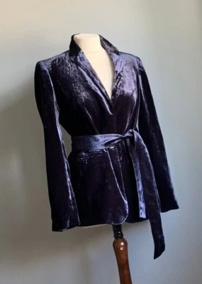 JAQUETA VELUDO AZUL com cinto 8 blazer meia-noite elegante inteligente sedoso macio ANN TAYLOR - Imagem 1 de 4