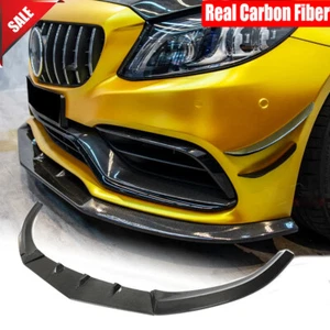 For Mercedes W205 C63 Coupe 15-21 Real Carbon Front Bumper Lip Spoiler Splitter - Picture 1 of 12