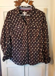 Croft & Barrow Size M  Owl Cotton Shirt Roll Tab Cuffs Pockets - Picture 1 of 5