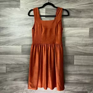 Trendy Womens Boho A Line Dress Fall Orange Stretch Square Neck Sleeveless S New - Picture 1 of 12
