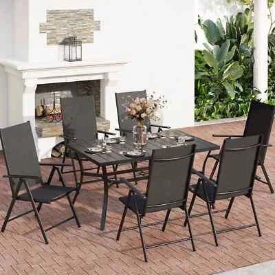 PHI VILLA 7Piece Outdoor Patio Dining Set with Umbrella Hole for 6 Person Black