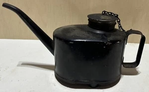 Antica lattina olio aquila con beccuccio e coperchio con catena - Foto 1 di 9
