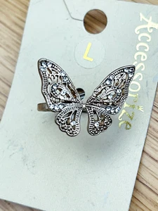Anillo Accesorio Talla L Grande Tono Dorado Circonita cúbica Estilo De Colección Filigrana Alas Mariposa - Imagen 1 de 6