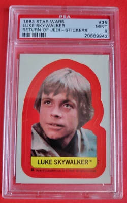 1983 STAR WARS LUKE SKYWALKER GRADED PSA MINT 9 RETURN OF THE JEDI STICKER CARD - Image 1 of 2