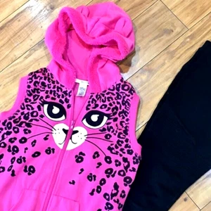 Cat kitten cheetah animal coat vest jacket and black leggings girl - Picture 1 of 6