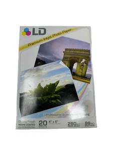 Papier autocollant photo brillant jet d'encre LD Premium 4" X 6" 20 feuilles poids 260 - Photo 1/2