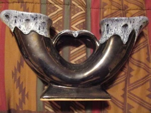 Vintage Anna Van Briggle Double Horn Vase @ Heart Drip Glase 5 x 9.5 inches - Picture 1 of 5