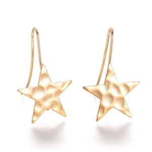 2 piezas Pendientes de poste de latón en forma de estrella con bucle chapado en oro 18K 31,5x20 mm - Imagen 1 de 3