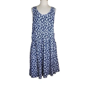 Mata Traders Kleid Gr. 2X blau-weiß Blätterdruck Bio Baumwolle Stretch Strick - Bild 1 von 5