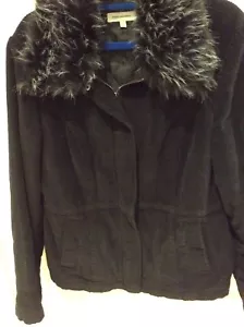 Bnwot Black Corduroy Fully Lined Jacket With Detachable Faux Fur Collar Size 12 - Picture 1 of 11
