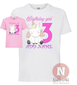 Personalisiert 3rd Geburtstag Einhorn T-Shirt Add Ihre Kinder Name Süß Party - Bild 1 von 3