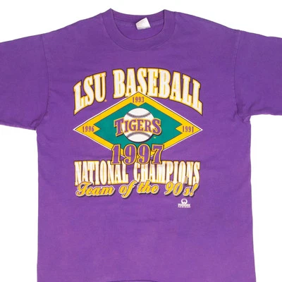 VINTAGE NCAA LSU LOUISIANA STATE TIGERS BASEBALL CHAMPIONS 1997 TEE SHIRT MEDIUM - Image 1 of 4