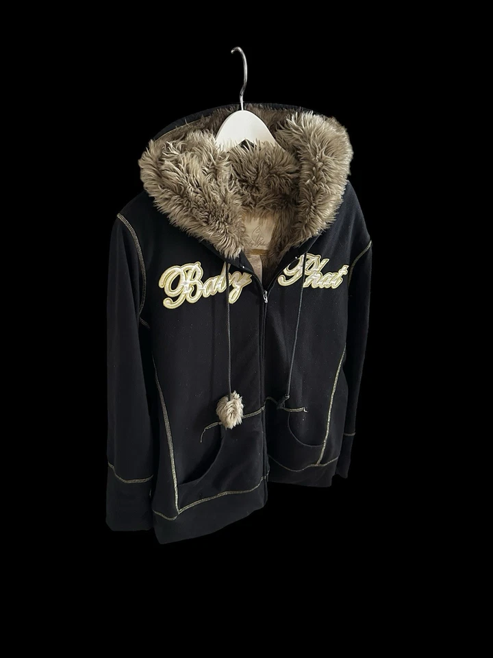 Sudadera con capucha forrada de piel Baby Phat años 90 para mujer rara talla XXL negra Y2K Foto 1 de 4