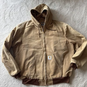 Carhartt Jacket Mens 2X-3X Hooded Brown Full Zip Lined Distressed Used Workwear - Picture 1 of 24