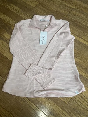 Lady Hagen 3D Texture Pink Quarter Zip Long Sleeve Polo Shirt Size S - Image 1 of 3