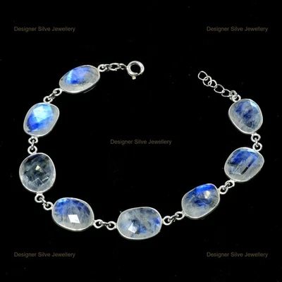 Arco Iris Piedra Luna 925 Plata Cadena Esposa Nuevo Reiki Curativo Pulsera Joyería Foto 1 de 4