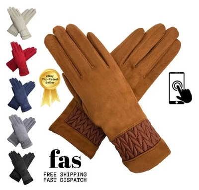 Women Warm Soft Cosy Thick Fleece Lined Ladies Fashion Winter Gloves Touchscreen - Image 1 of 2