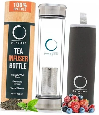  Vaso con infusor - Taza de viaje de vidrio de doble pared con acero inoxidable  Foto 1 de 4