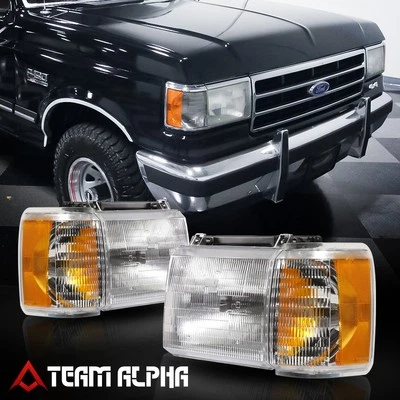 Se adapta a Ford F150/F250/Bronco 1987-1991 [cromo/cristal] lámpara de faro de esquina ámbar Foto 1 de 4