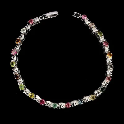 925 Sterling Silver Bracelet Round Tourmaline 3.5mm Gemstone Jewelry 7.5inches - Image 1 of 4