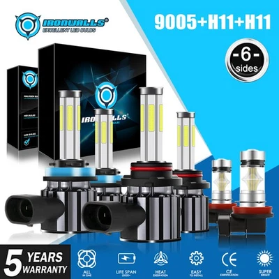 For Jeep Grand Cherokee 2014-2017 6PCS 6Sides LED Headlight Kit+Fog Bulbs White - Image 1 of 4