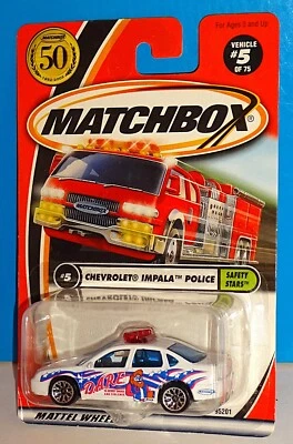 Matchbox 2002 Safety Stars Series #5 Chevrolet Impala Police White D.A.R.E. - Image 1 of 2