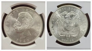 1943-Mo Ecuador 5 Sucres Silver NGC Uncirculated - Picture 1 of 5