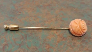Solid 14K Yellow Gold Carved Coral Stick Pin "Coral Rose" - Picture 1 of 6