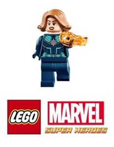 LEGO Captain Marvel Minifigure w/ 2 Transparent Orange Power Blasts - sh605 - Picture 1 of 4