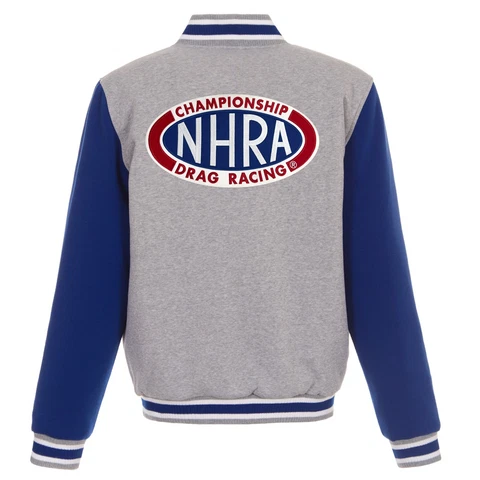 NHRA Reversible Full Snap Fleece Jacket JH Design Embroidered Patch Logos Royal Cover