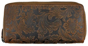 VEN TOMY Geldbörse RFID Schutz Blumen Leder dunkel braun Herren Damen Portmonee